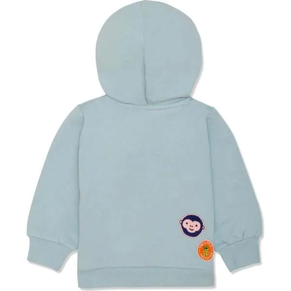 Mon Coeur Recycled Cotton Patches Baby Zipper Hoodie, Blue