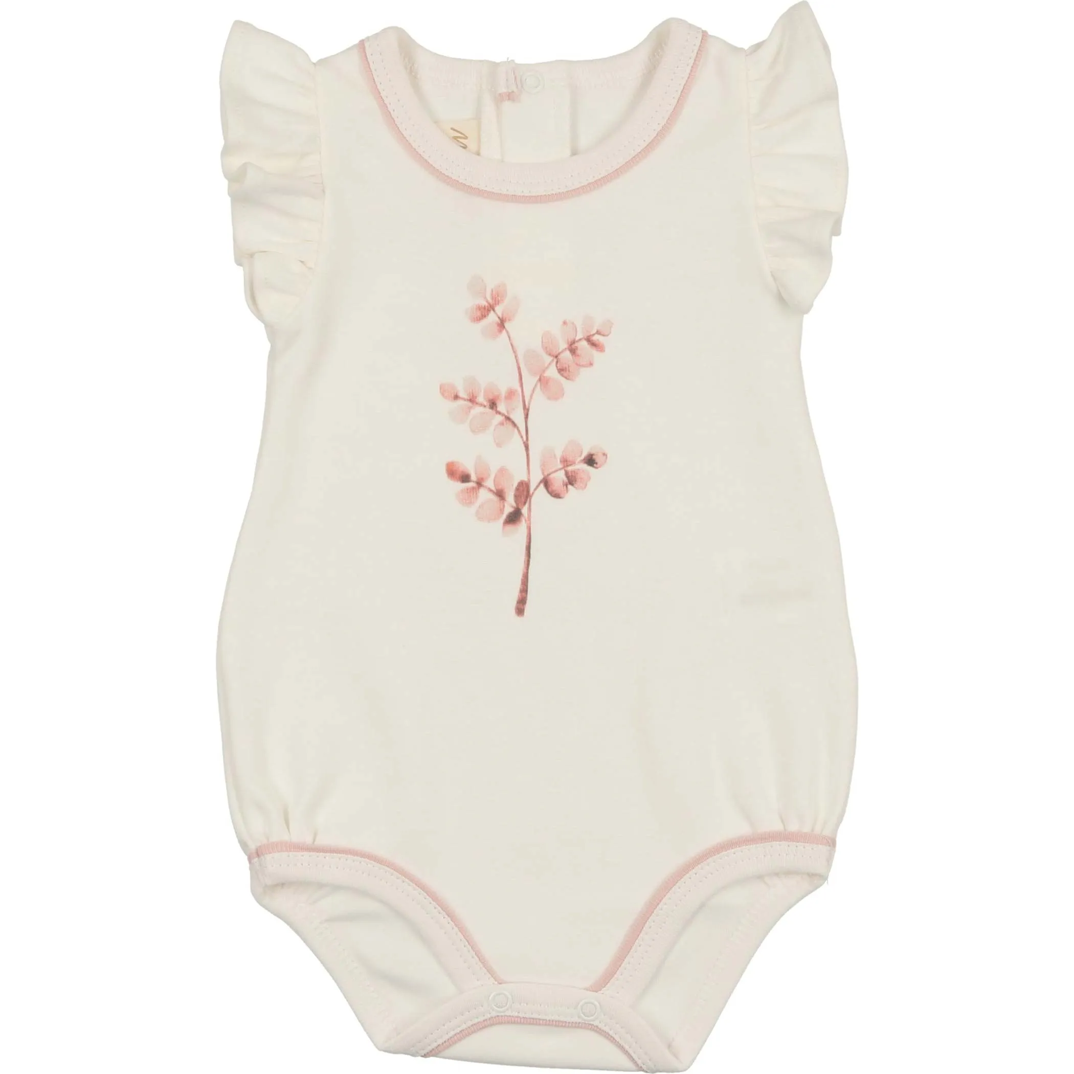 Mon Tresor Bebe Stem Stitch Girls Romper, Ivory and Pink