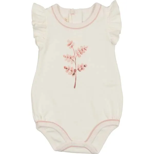 Mon Tresor Bebe Stem Stitch Girls Romper, Ivory and Pink