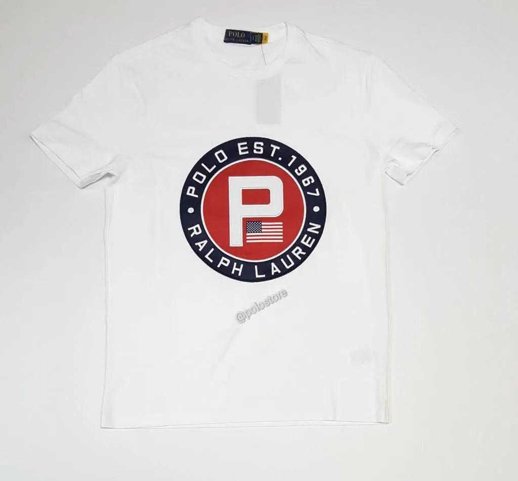 Nwt Polo Ralph Lauren White Polo Est 1967 'P' Patch American Flag Tee