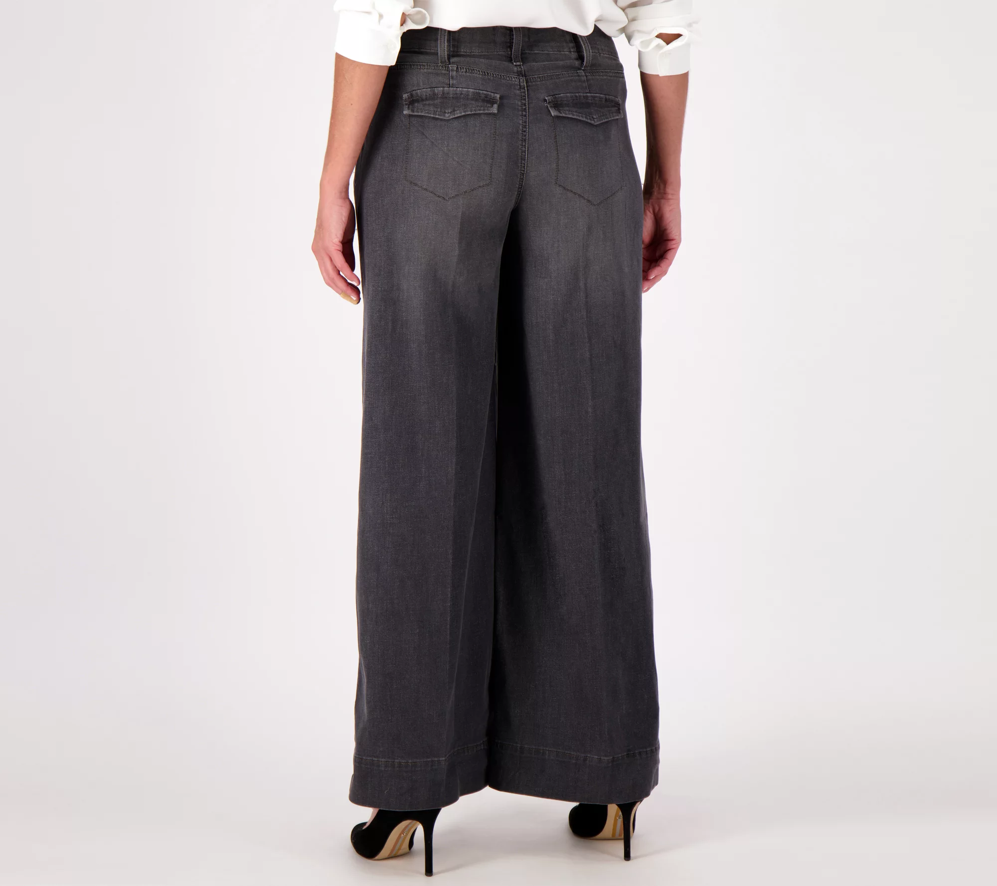 NYDJ Higher Rise Mona Wide-Leg Denim Trousers- Smokey Mountain