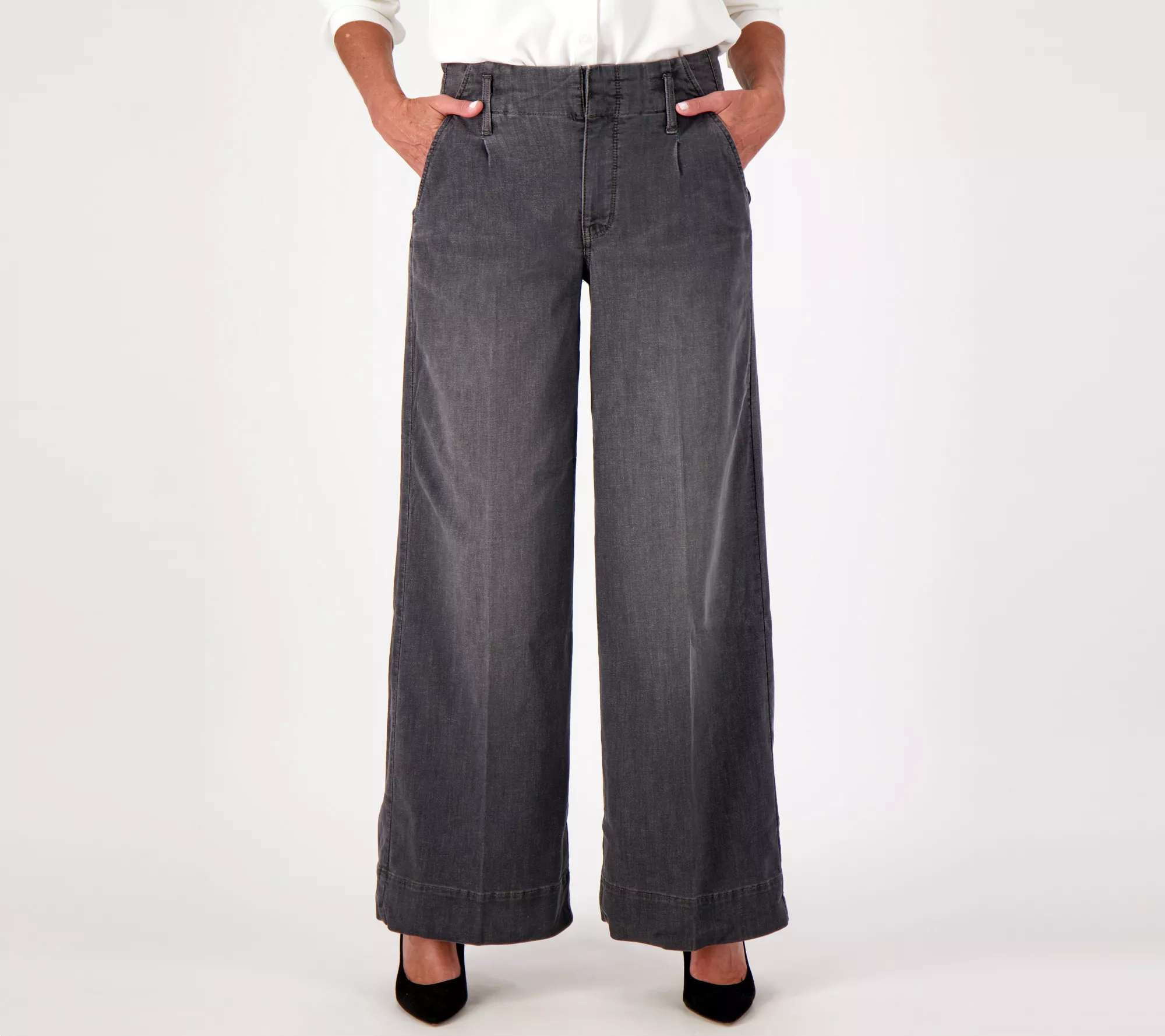 NYDJ Higher Rise Mona Wide-Leg Denim Trousers- Smokey Mountain