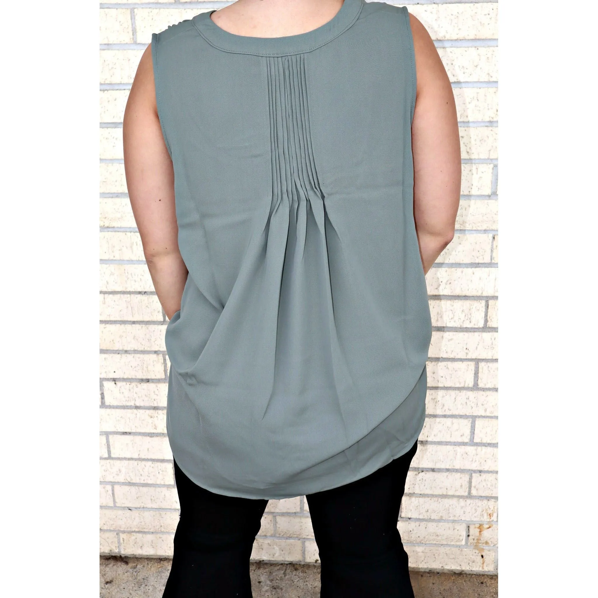 Olive Split Neck Flowy Tank