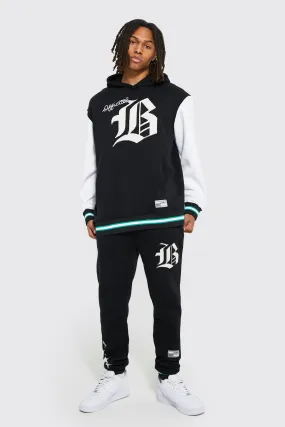 Oversized B Badge Varsity Hooded Tracksuit