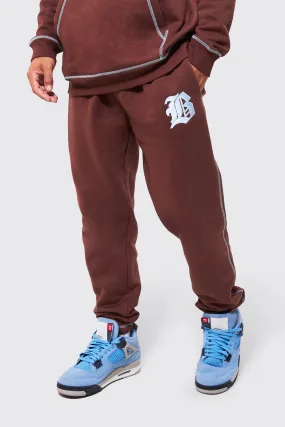 Oversized Contrast Stitch Graphic Joggers