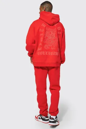 Oversized Dragon 3d Zip Hooded Tracksuit