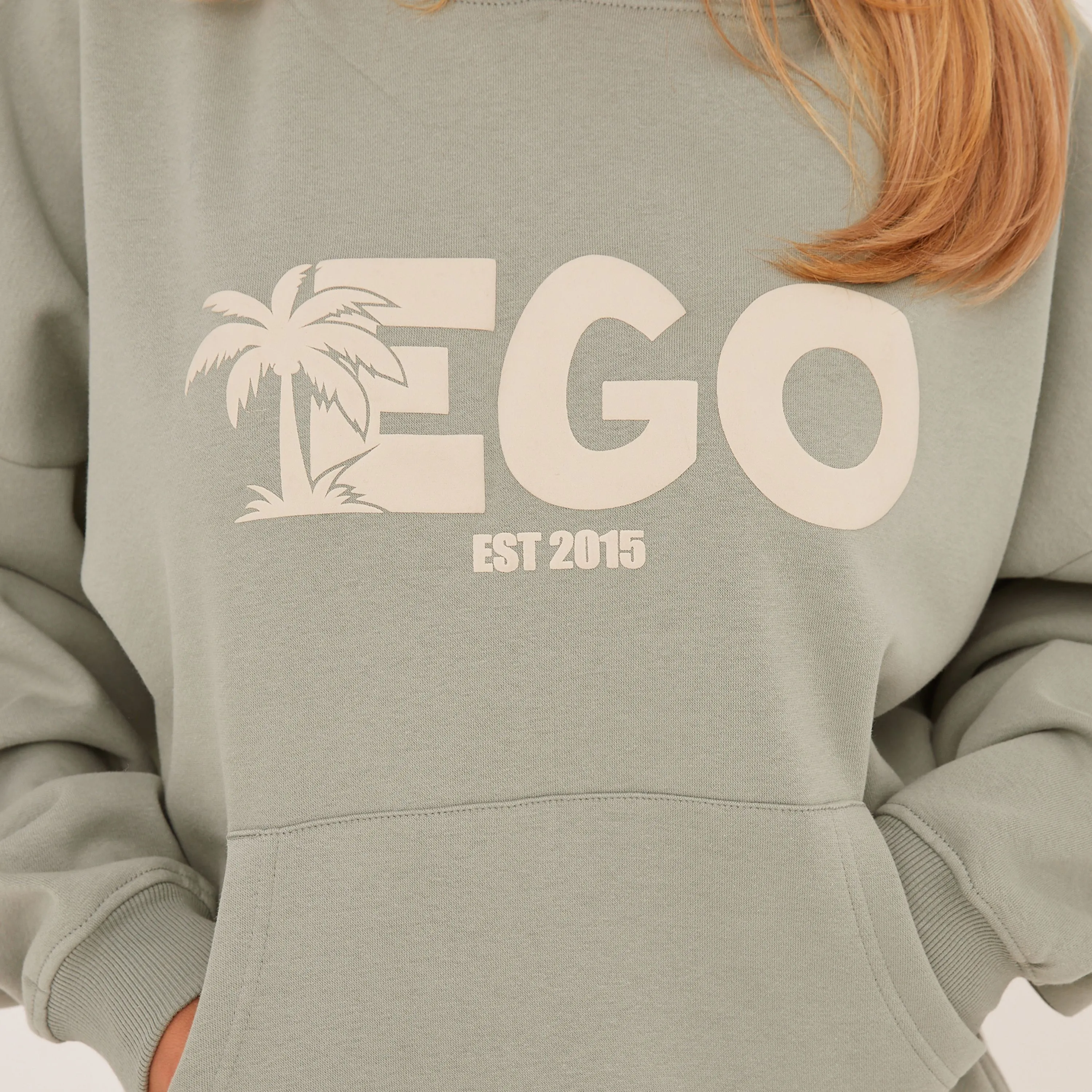 Oversized Ego Palm Tree Graphic Hoodie In Sage Green