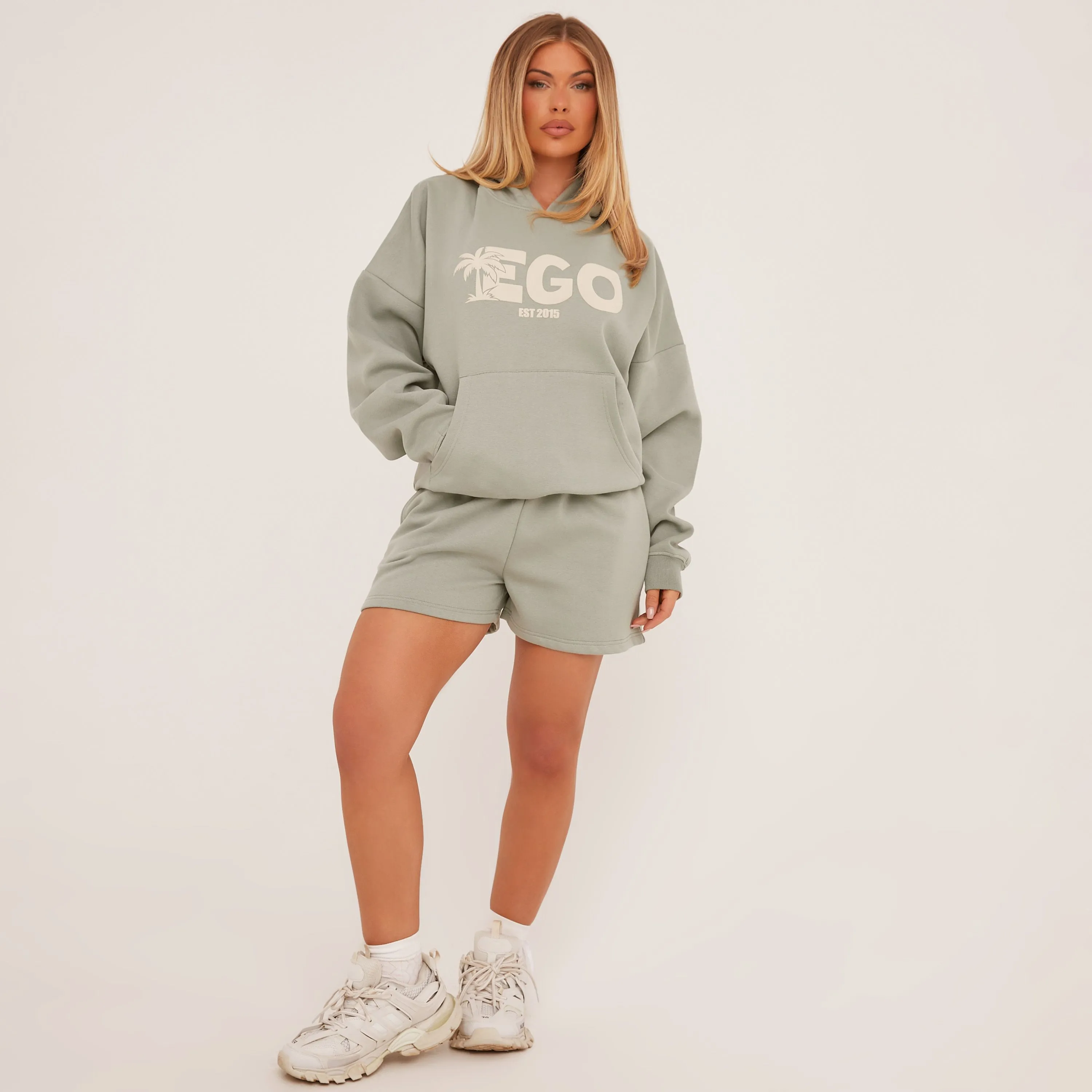 Oversized Ego Palm Tree Graphic Hoodie In Sage Green