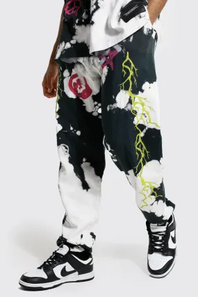 Oversized Graffiti Graphic Bleached Joggers