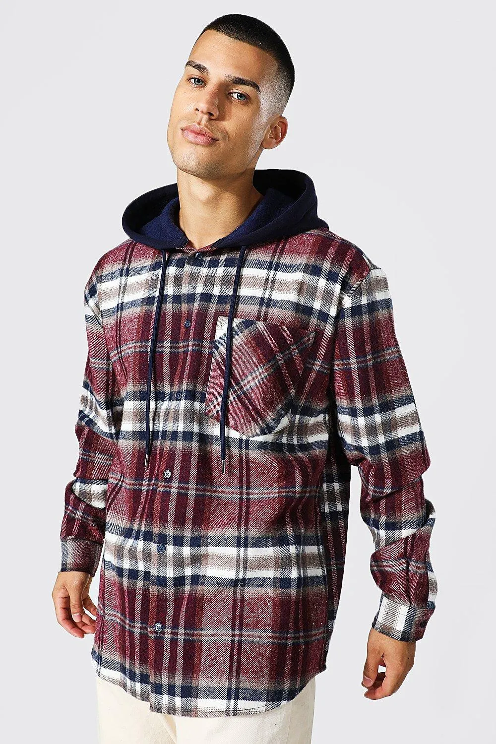 Oversized Hooded Check Shirt