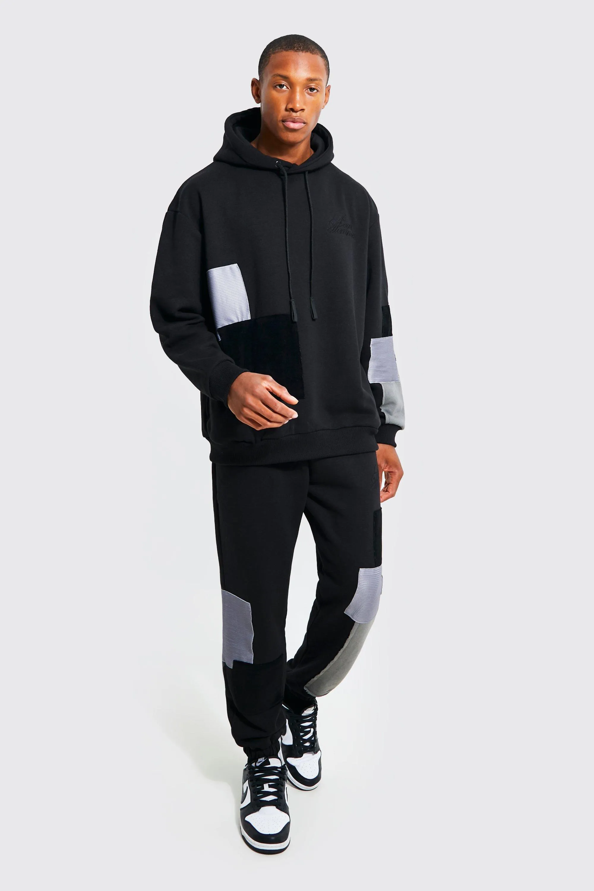 Oversized Patchwork Detail Hooded Tracksuit