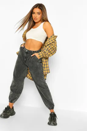 Petite Acid Wash Cuffed Denim Joggers