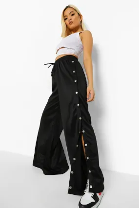 Petite Wide Leg Popper Detail Joggers