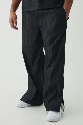 Plus Woven Rib Texture Split Hem Relaxed Fit Trousers