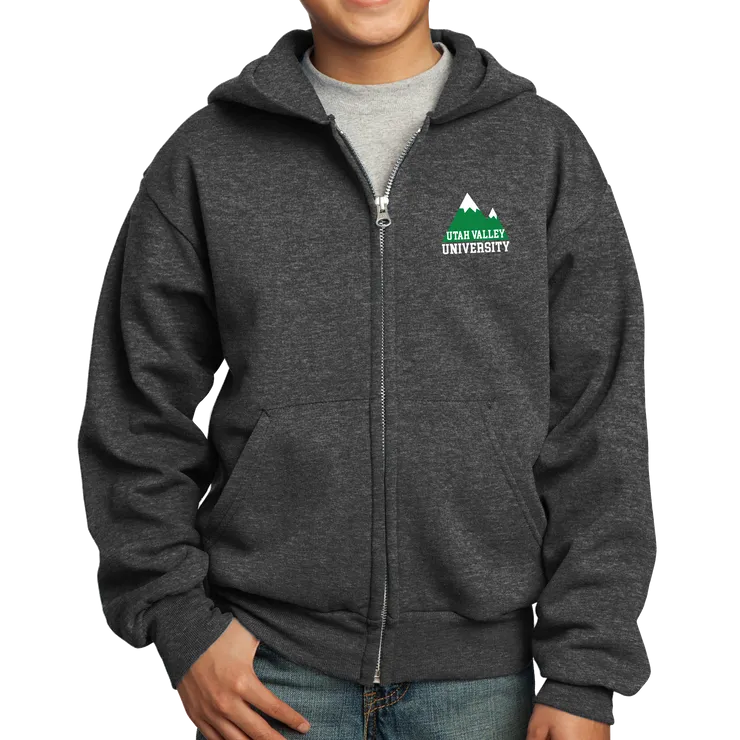 Port & Company Youth Core Fleece Full-Zip Hooded Sweatshirt- Mountain