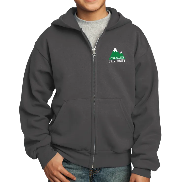 Port & Company Youth Core Fleece Full-Zip Hooded Sweatshirt- Mountain