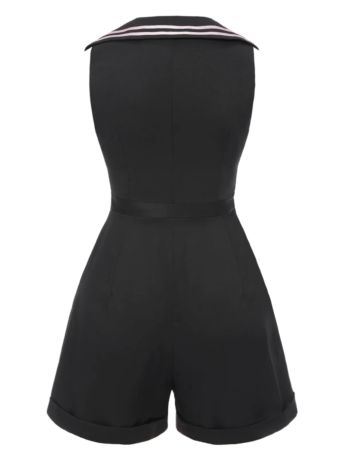 [Pre-Sale] Black & Pink 1950s Solid Tie Lapel Romper