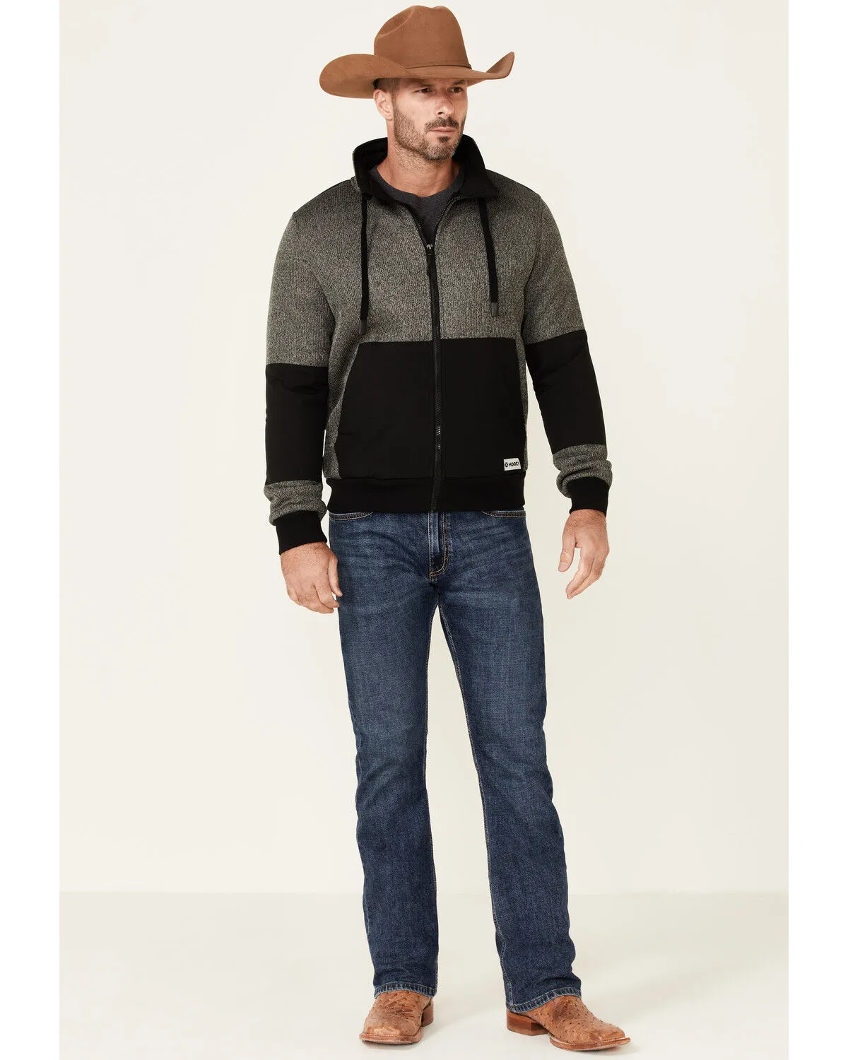 Product Name:  HOOey Men's Gray & Black Tech Fleece Zip-Front Jacket