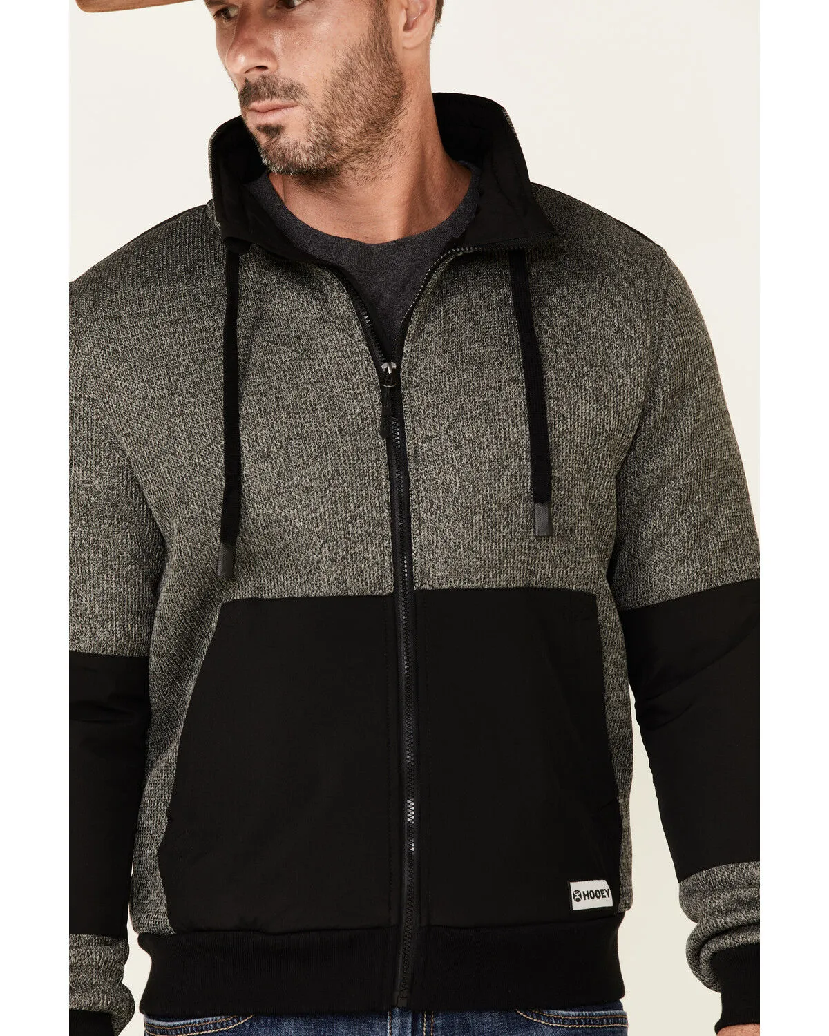 Product Name:  HOOey Men's Gray & Black Tech Fleece Zip-Front Jacket