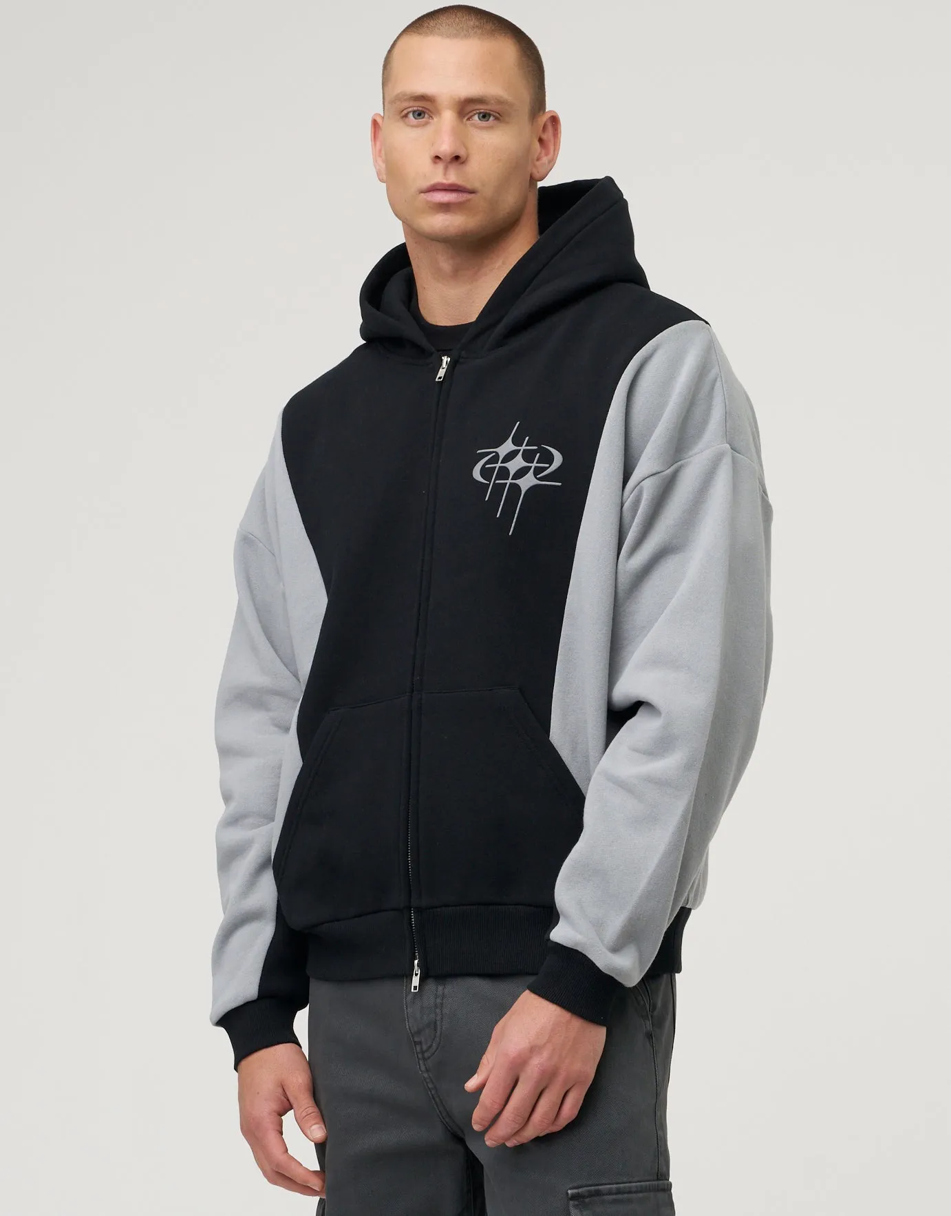 Racing Corp Oversized Zip Up Hoodie in Black | Hallensteins NZ