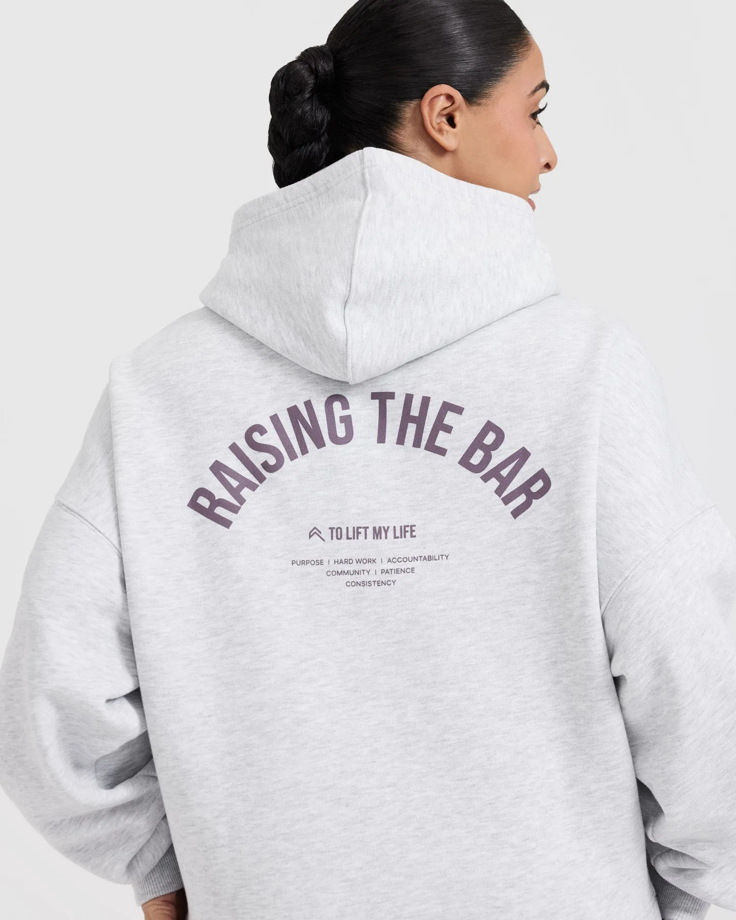 Raising the Bar Graphic Unisex Oversized Hoodie | Light Grey Marl