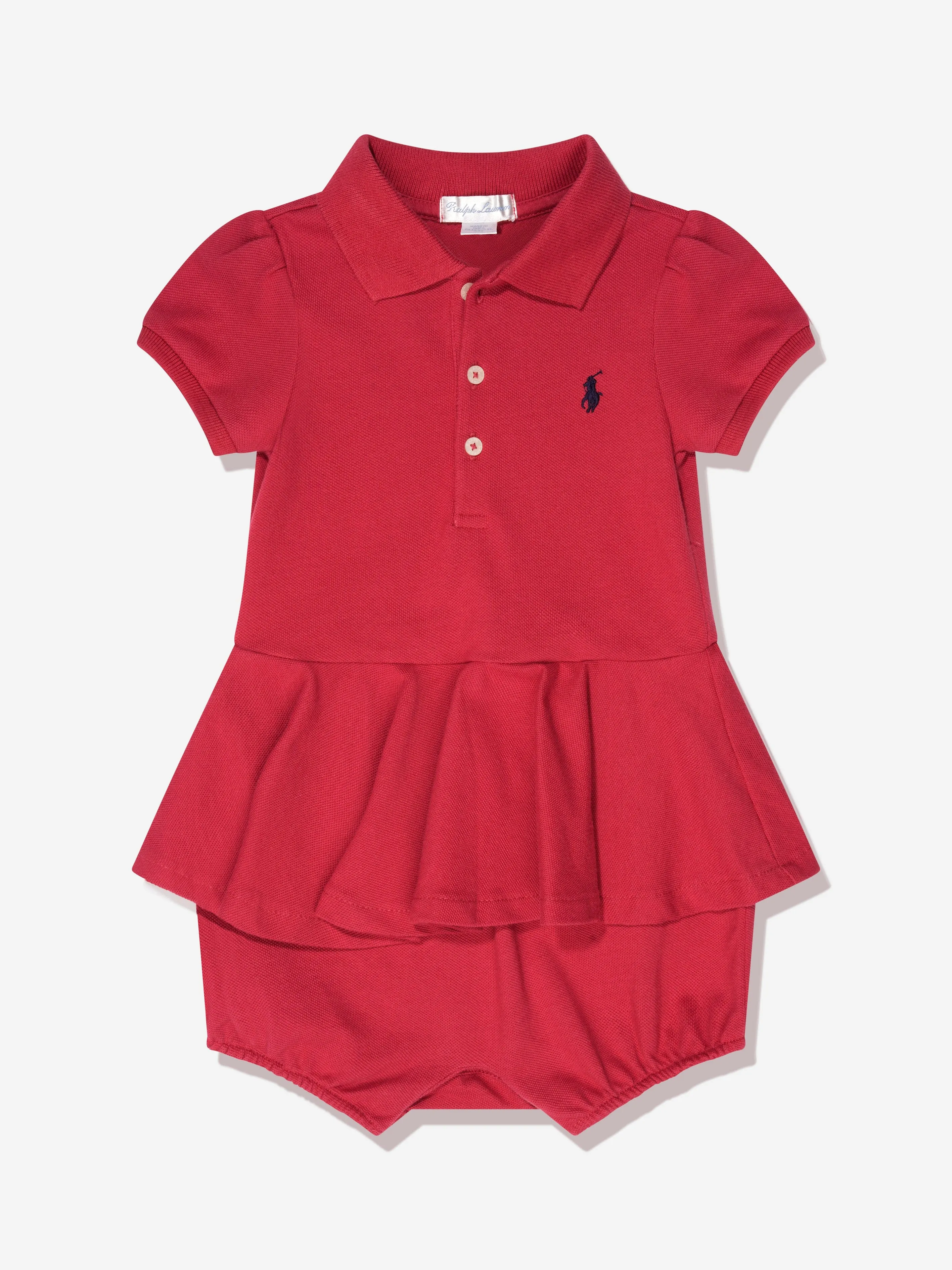 Ralph Lauren Baby Girls Peplum Romper in Red