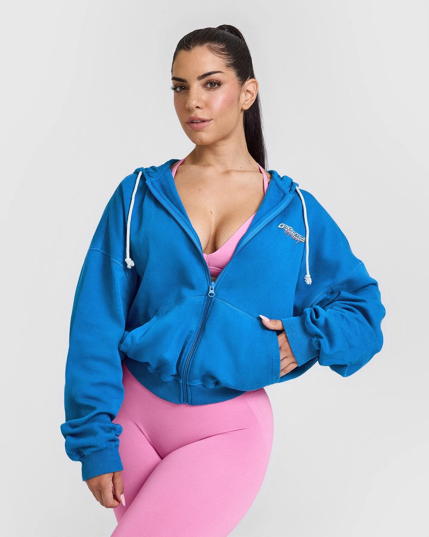 Raw Lounge Oversized Zip Through Hoodie with Graphic | Retro Blue