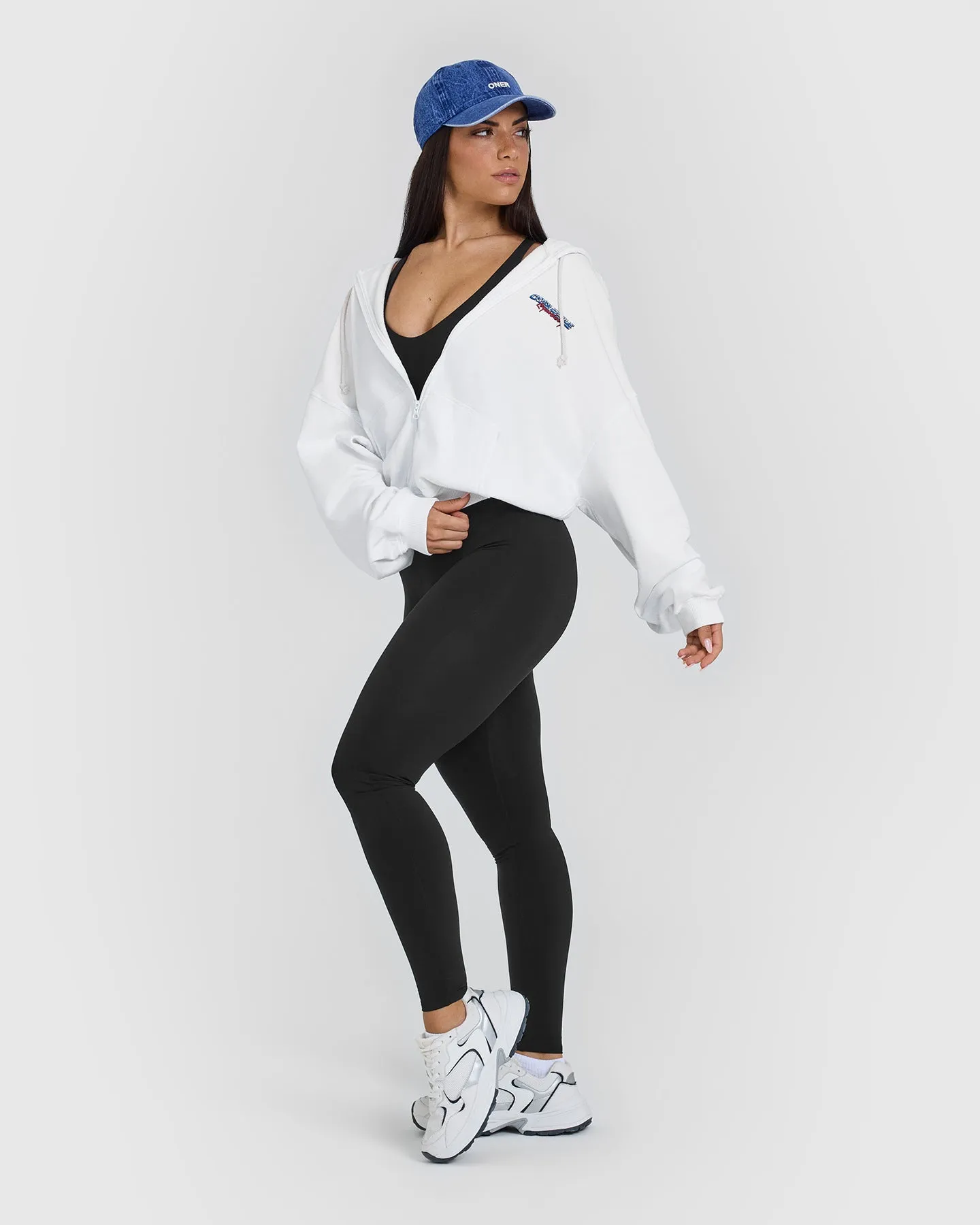 Raw Lounge Oversized Zip Through Hoodie with Graphic | White