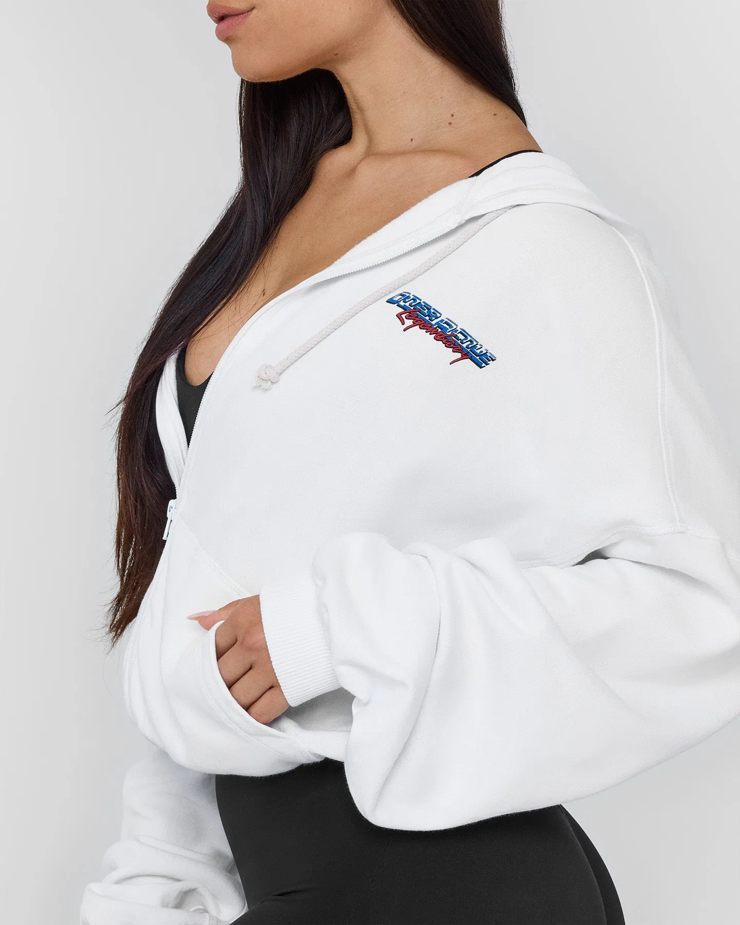 Raw Lounge Oversized Zip Through Hoodie with Graphic | White