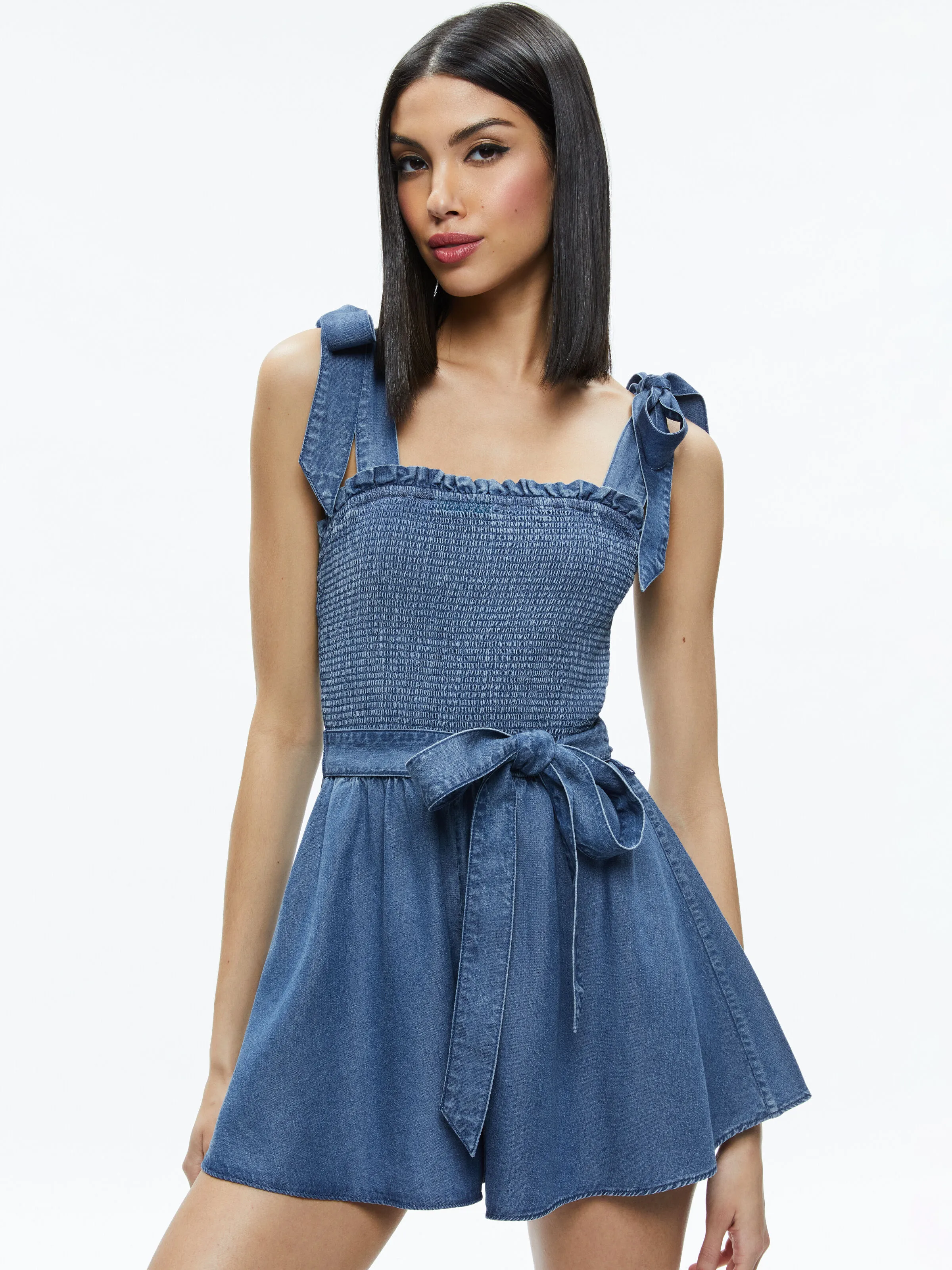 ROZ SMOCKED CHAMBRAY ROMPER