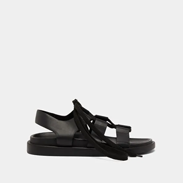 Sandals with multiple straps and laces in black leather