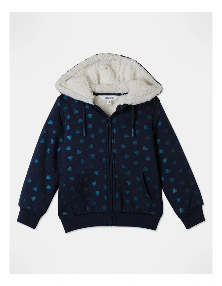 Sherpa Lined Zip Through Hoodie (3-8 Years) in Navy