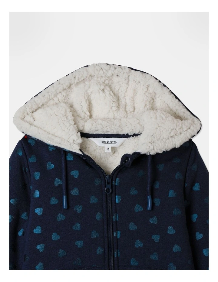 Sherpa Lined Zip Through Hoodie (3-8 Years) in Navy