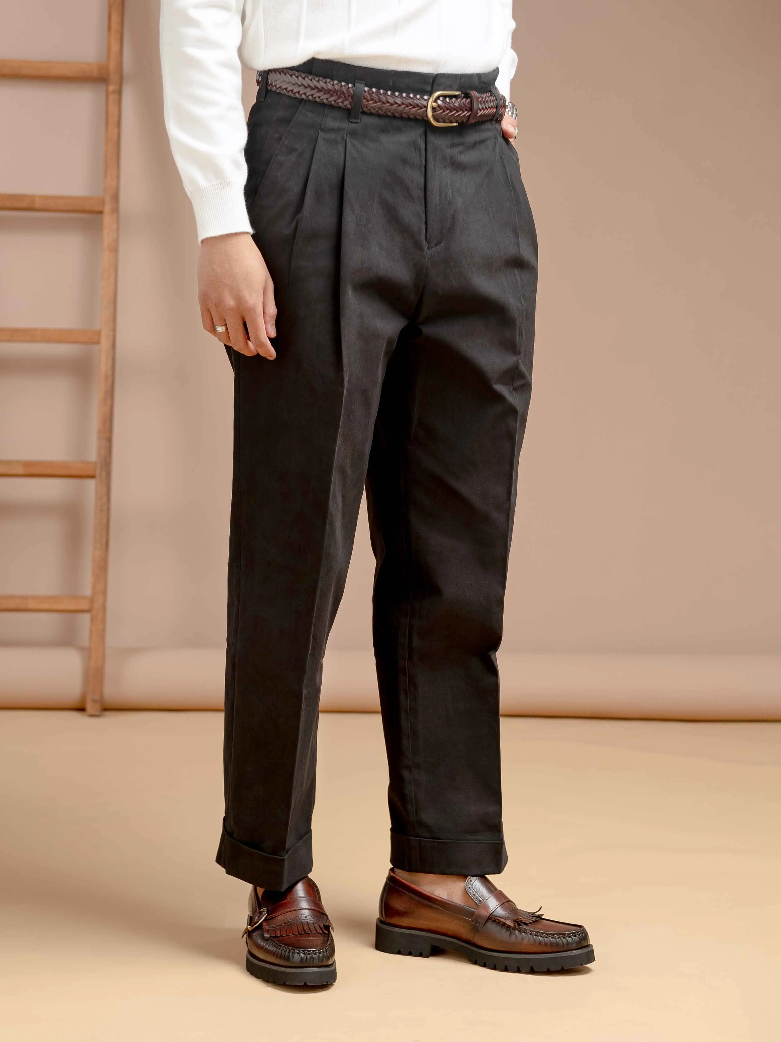 Siena High-Waist Pleated Trousers - Black (Wide Fit)