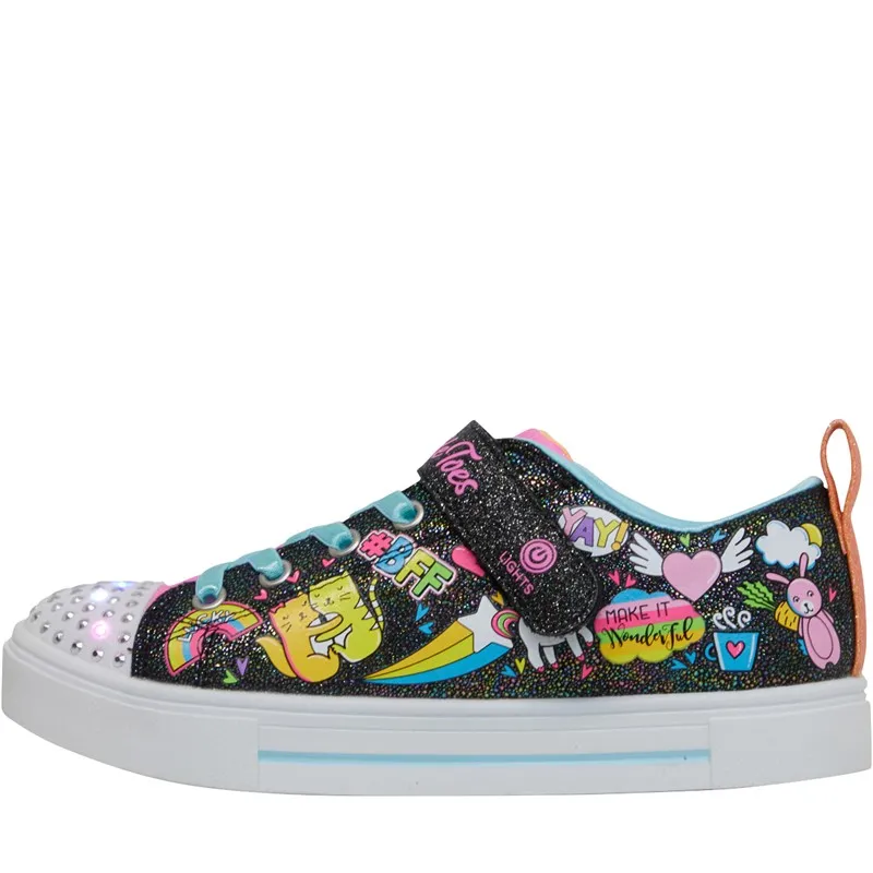 SKECHERS Girls Twinkle Sparks BFF Magic Trainers Black Multi