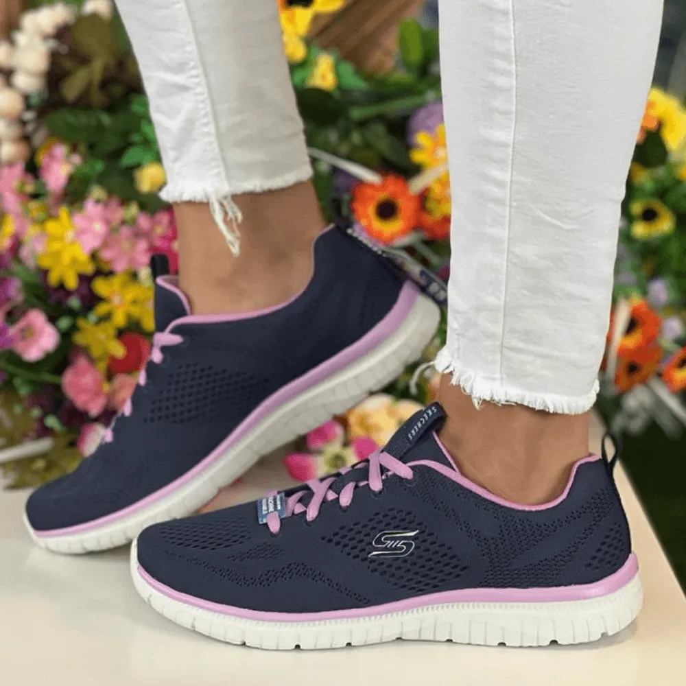 Skechers Virtue Kind Favor Knit Trainers in Navy/Purple