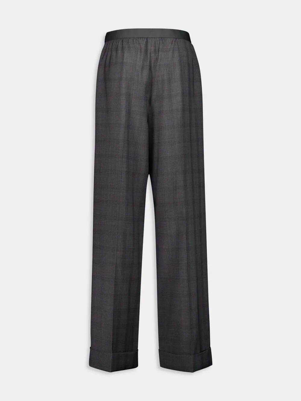 Slate Grey Prince of Wales Straight-Leg Wool Trousers