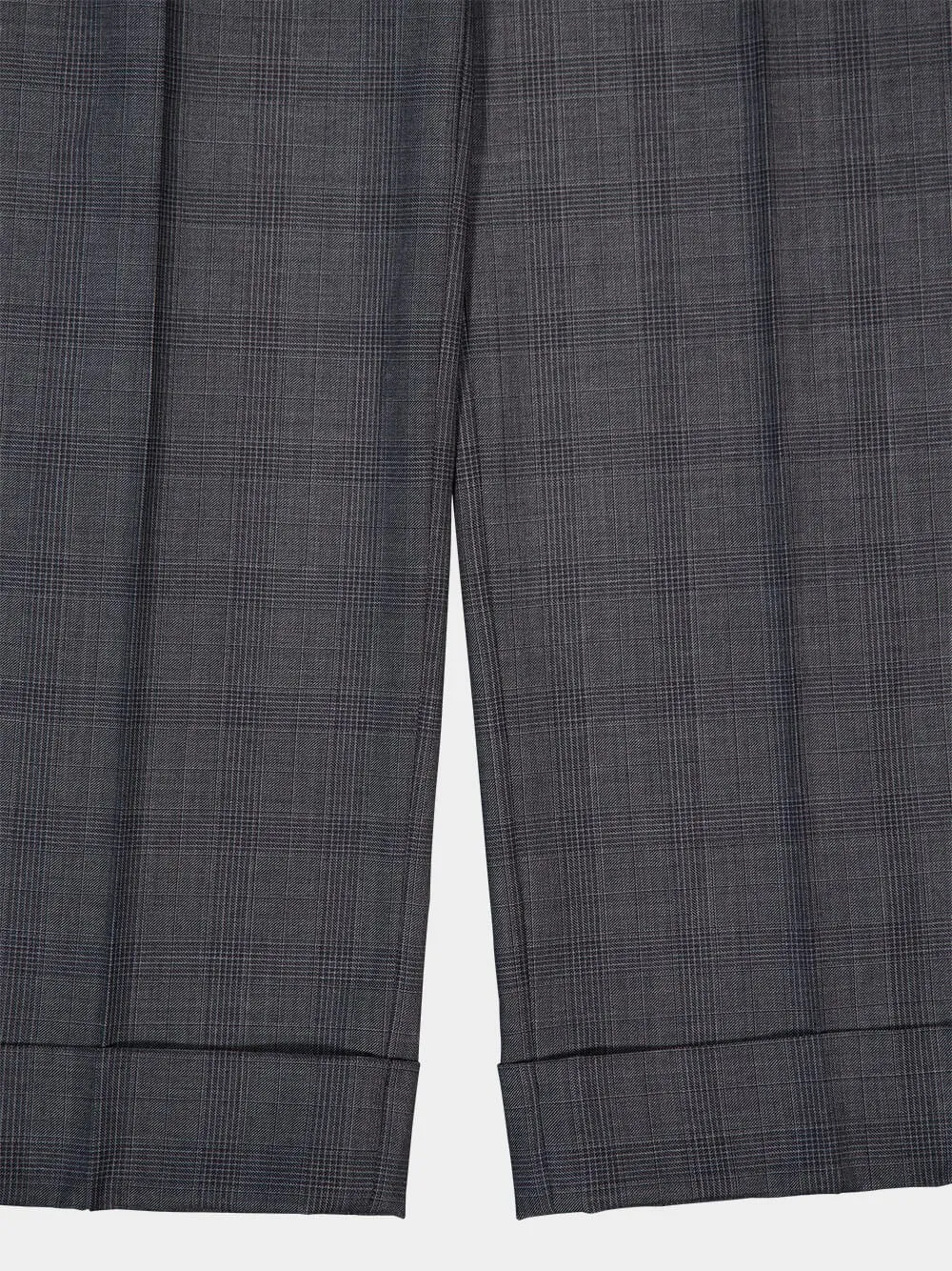 Slate Grey Prince of Wales Straight-Leg Wool Trousers