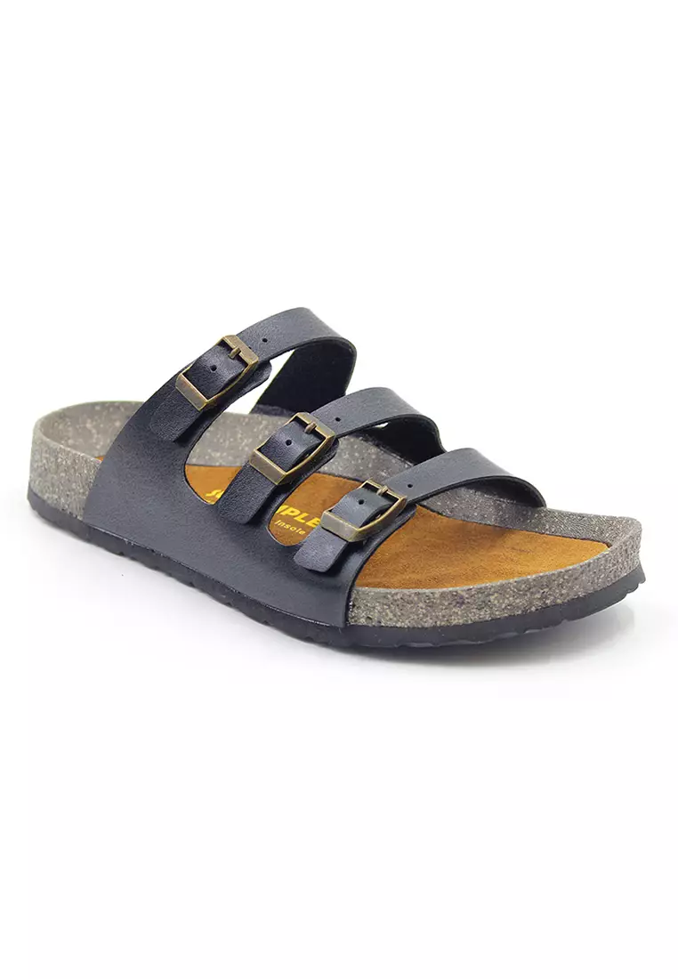 SoleSimple Ely - Black Leather Sandals & Flip Flops & Slipper