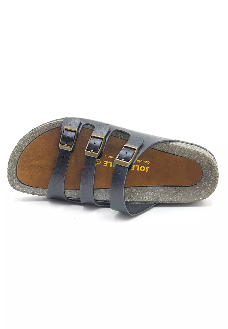 SoleSimple Ely - Black Leather Sandals & Flip Flops & Slipper