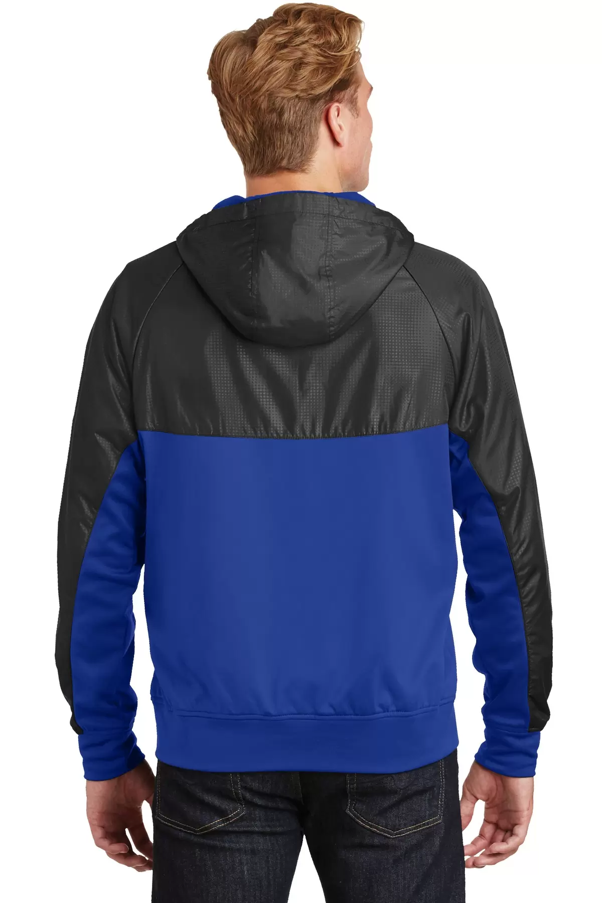 Sport Tek JST50 Sport-Tek Embossed Hybrid Full-Zip Hooded Jacket SKU: JST50