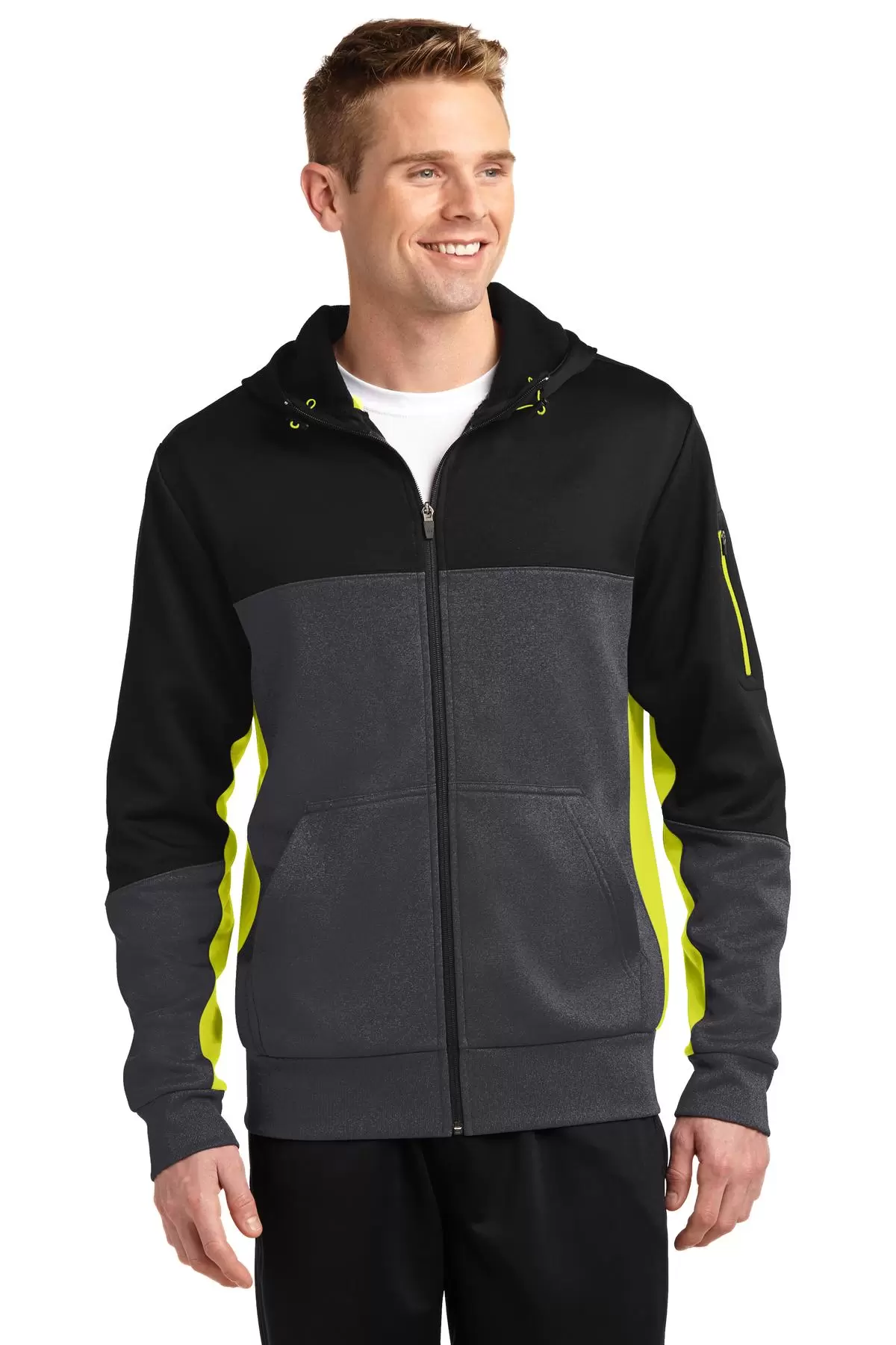 Sport Tek ST245 Sport-Tek Tech Fleece Colorblock Full-Zip Hooded Jacket SKU: ST245