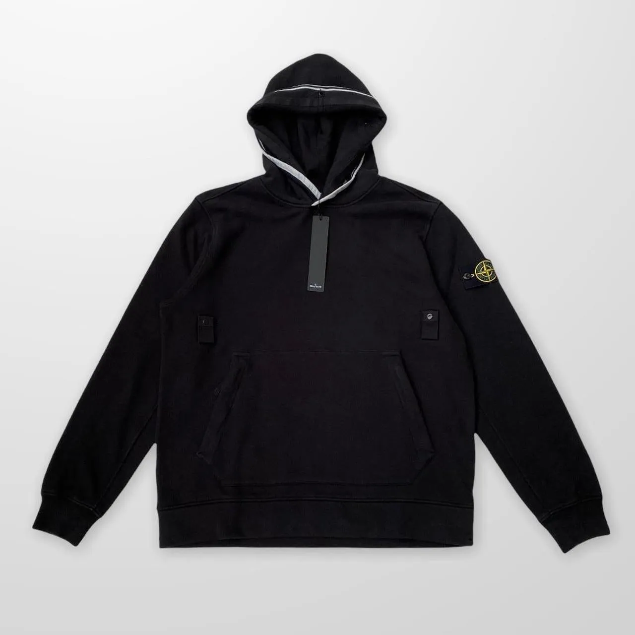 Stone Island Hooded Sweatshirt In Frosted Cotton Black & White