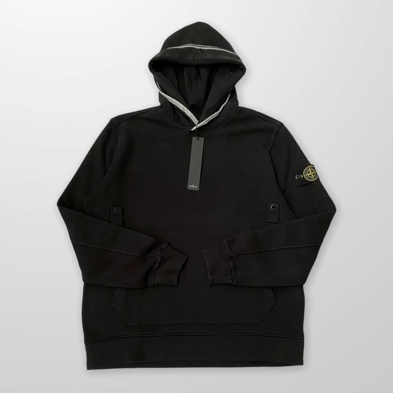 Stone Island Hooded Sweatshirt In Frosted Cotton Black & White