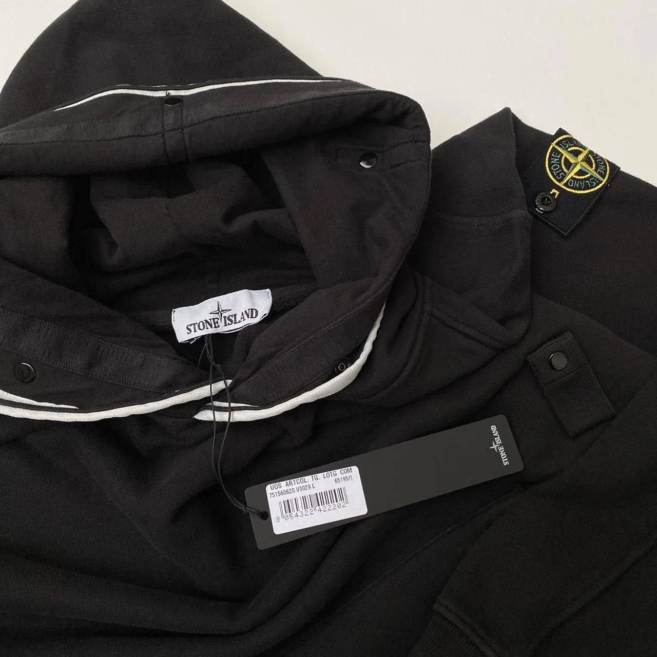 Stone Island Hooded Sweatshirt In Frosted Cotton Black & White