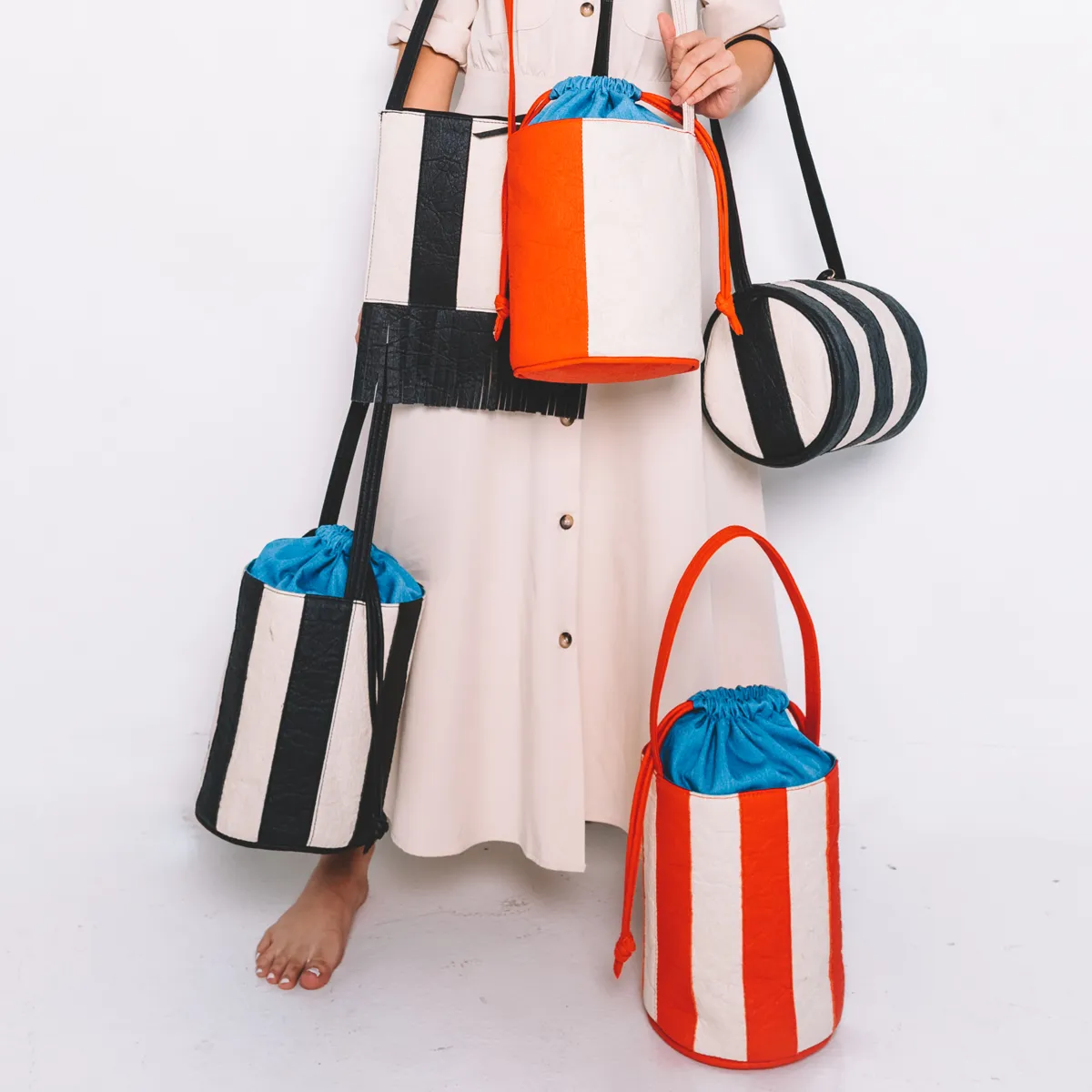 Stripe Bucket Bag - Flamme/Natural