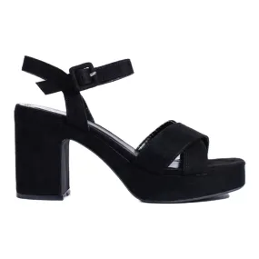 Suede women's high-heeled sandals black