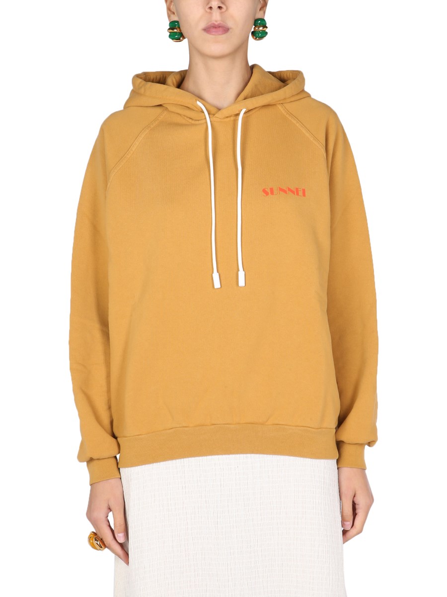 SUNNEI    HOODED COTTON SWEATSHIRT WITH MINI LOGO PRINT