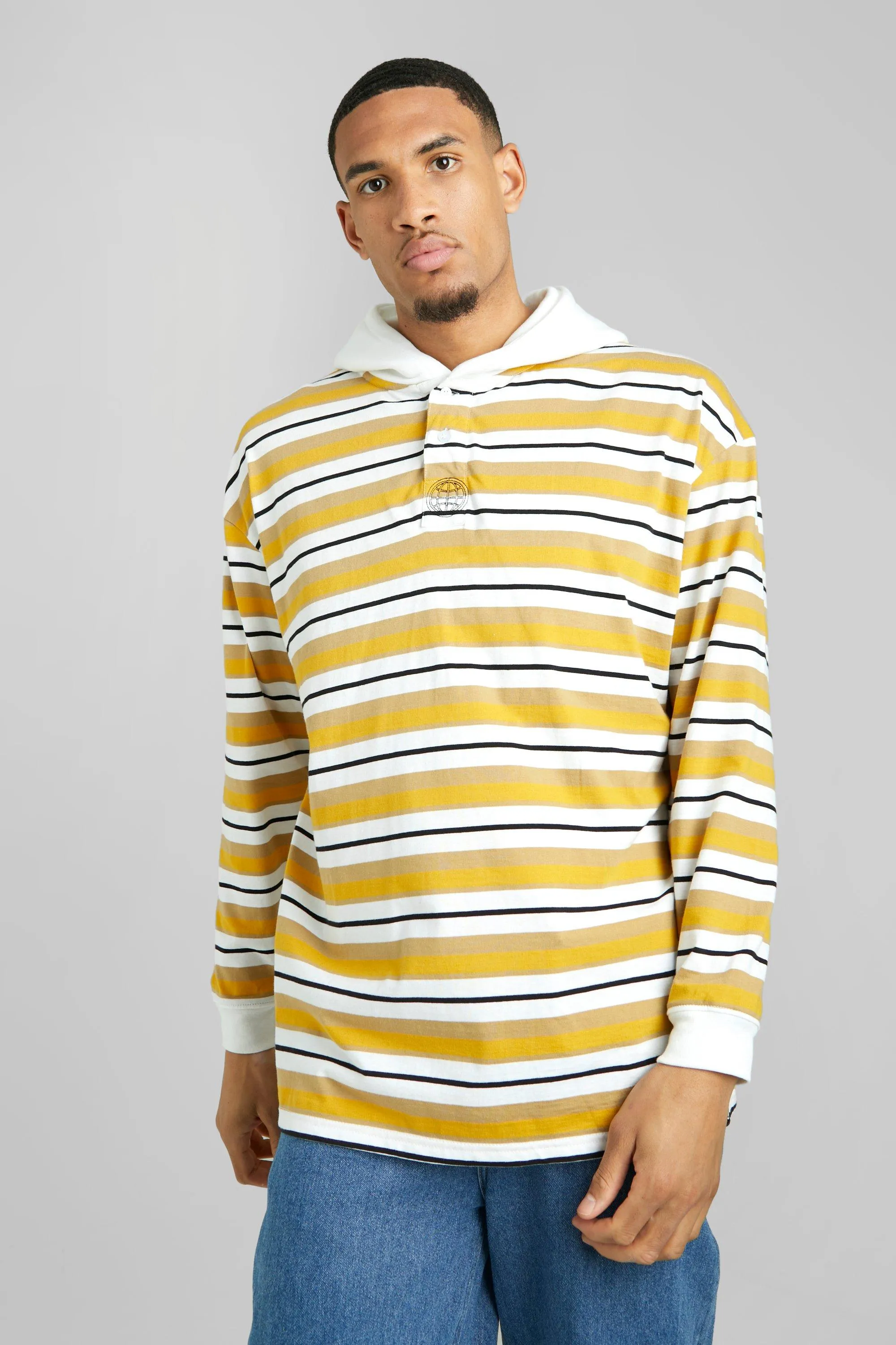 Tall Oversized Hooded Stripe Long Sleeve Polo