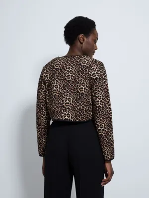 Tan Leopard Print Quilted Cropped Jacket | Women | George at ASDA